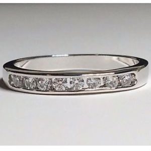 Silver Rhodium Anniversary Ring Eternity Size 9 10 Plated Cubic Zirconia Channel